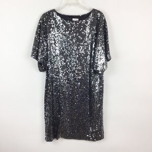 Chico's Silver Sequin Dolman Short Sleeve Dress Size 1 Medium